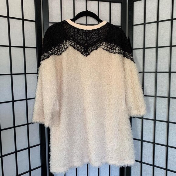 Anthropologie Fuzzy Sweater Dress with Black Lace Detail Women’s Small Medium - Picture 5 of 8